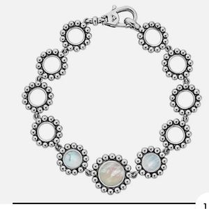 LAGOS Sterling Silver MAYA White Mother of Pearl 3 Stone Circle Link Bracelet.